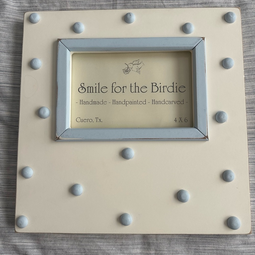 Wooden Cream and Blue Polka Dot Picture Frame